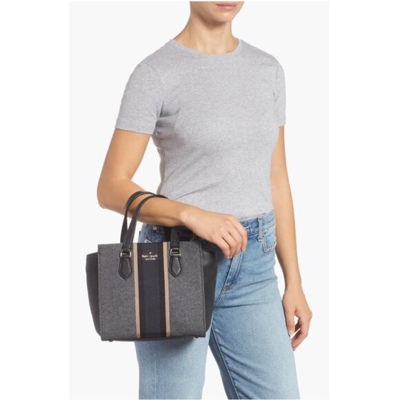 NWT KATE SPADE Charcoal Grey & Navy Jackson Street Small Hayden Satchel RARE - Picture 4 of 13